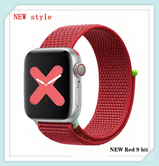 Нейлон pulseira для apple watch band 4 44 мм 40 мм(iwatch 5) apple watch 3 2 1 ремешок 42 мм 38 мм дышащий браслет ремень аксессуары - Цвет ремешка: NEW Red 9 hit