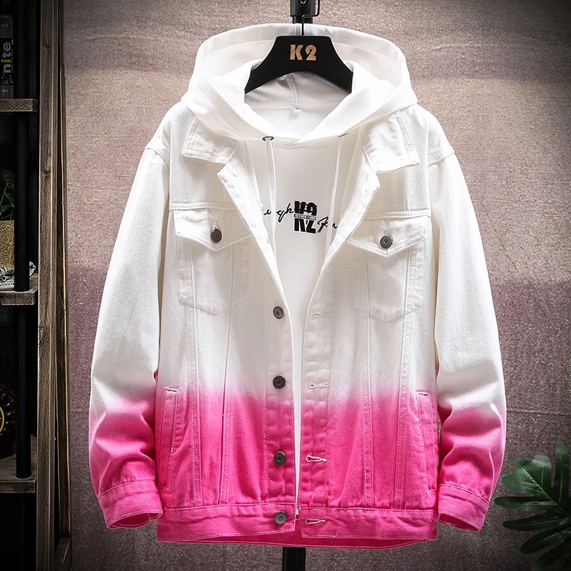 

2021 Men's Spring Gradient Color Denim Jacket Youth Slim Casual Ripped Denim Jacket