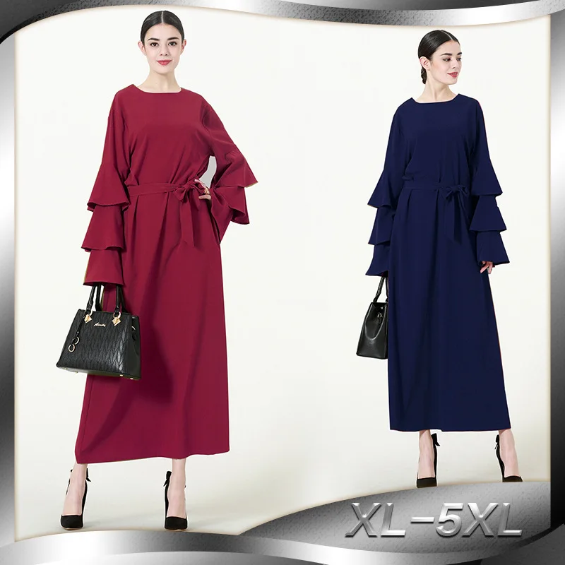 

BianFeng Для женщин Рамадан Кафтан Дубай Абаи Мода галстуком-бабочкой мульти-Слои ворс Абаи платье с круглым вырезом свободный покрой с длинным...