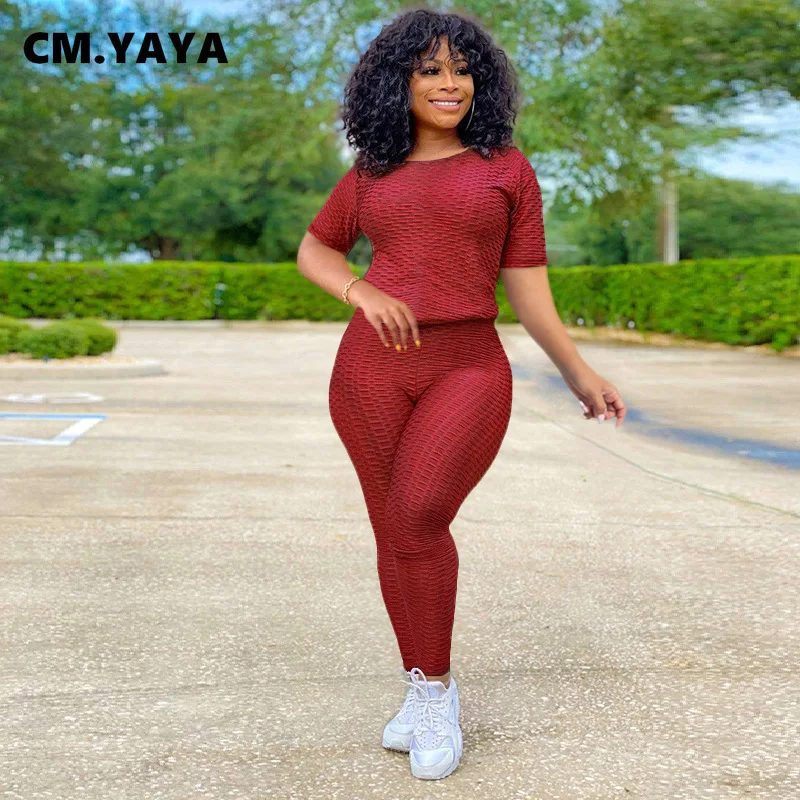 Женский однотонный клетчатый костюм для активного отдыха CM.YAYA футболка с