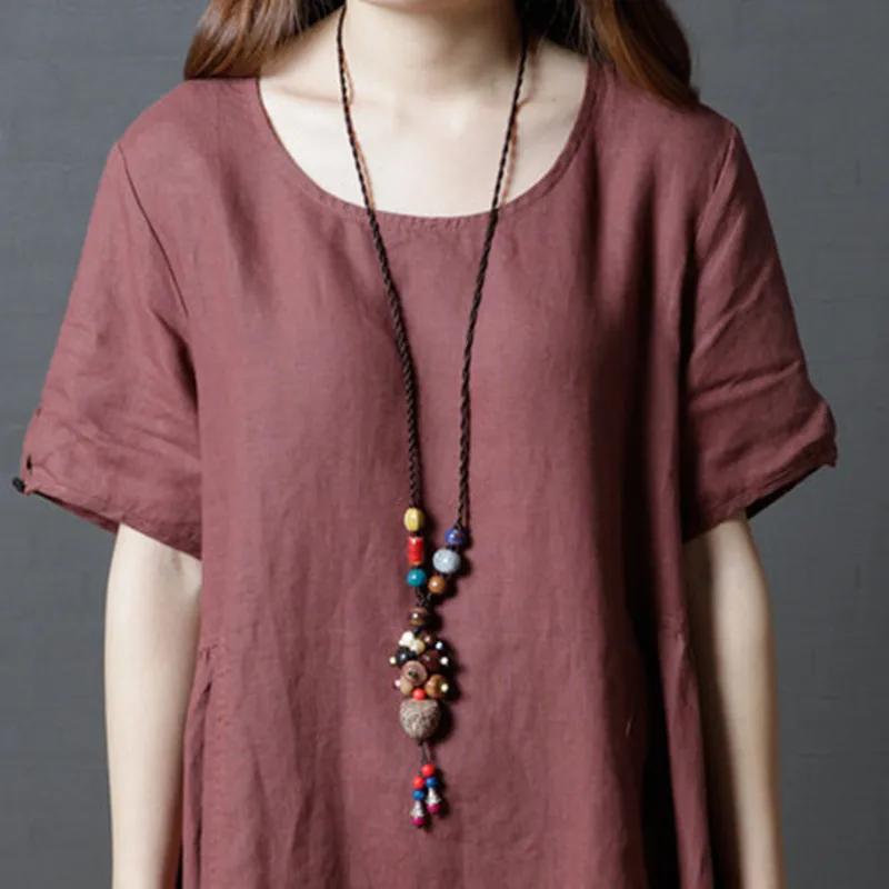 Boho robe femme ete 2020 летнее платье с коротким рукавом женское А-силуэта из хлопка и льна