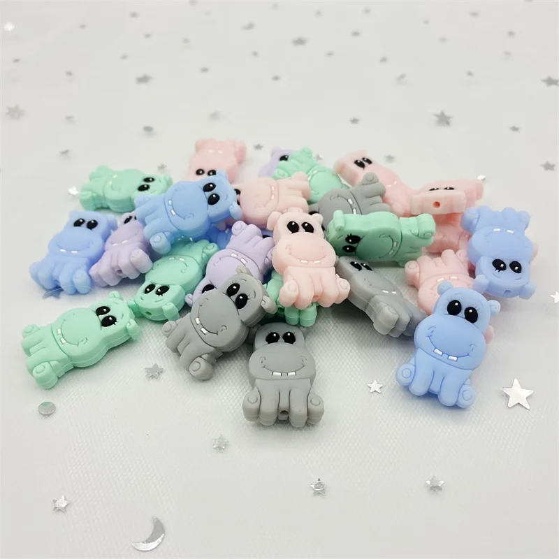 10pcs mini Silicone Beads Cartoon hippo BPA Free Baby Teether Accessories Teething Necklace DIY Food Grade children girl gift |