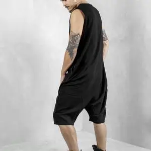 Комбинезон Мужской без рукавов модный свободный ромпер с черными брюками