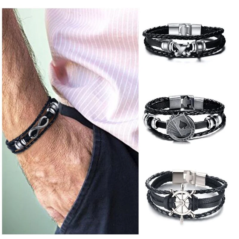 Infinity Men Bracelet Genuine Leather Black Hand Chain Friendship Brazelt Women Fashion Pulseira Masculina Dropshipping