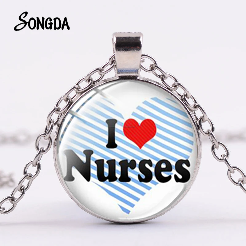 Ожерелье круглое из стекла Я люблю медсестру модное ожерелье серебристого цвета