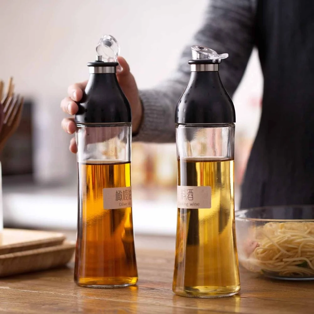 

SHZQ 1Pc Stainless Steel Glass Oil Dispenser Sauce Vinegar Oil Bottle Gravy Boats Seasoning Bottle Dispenser Kitchen Tool