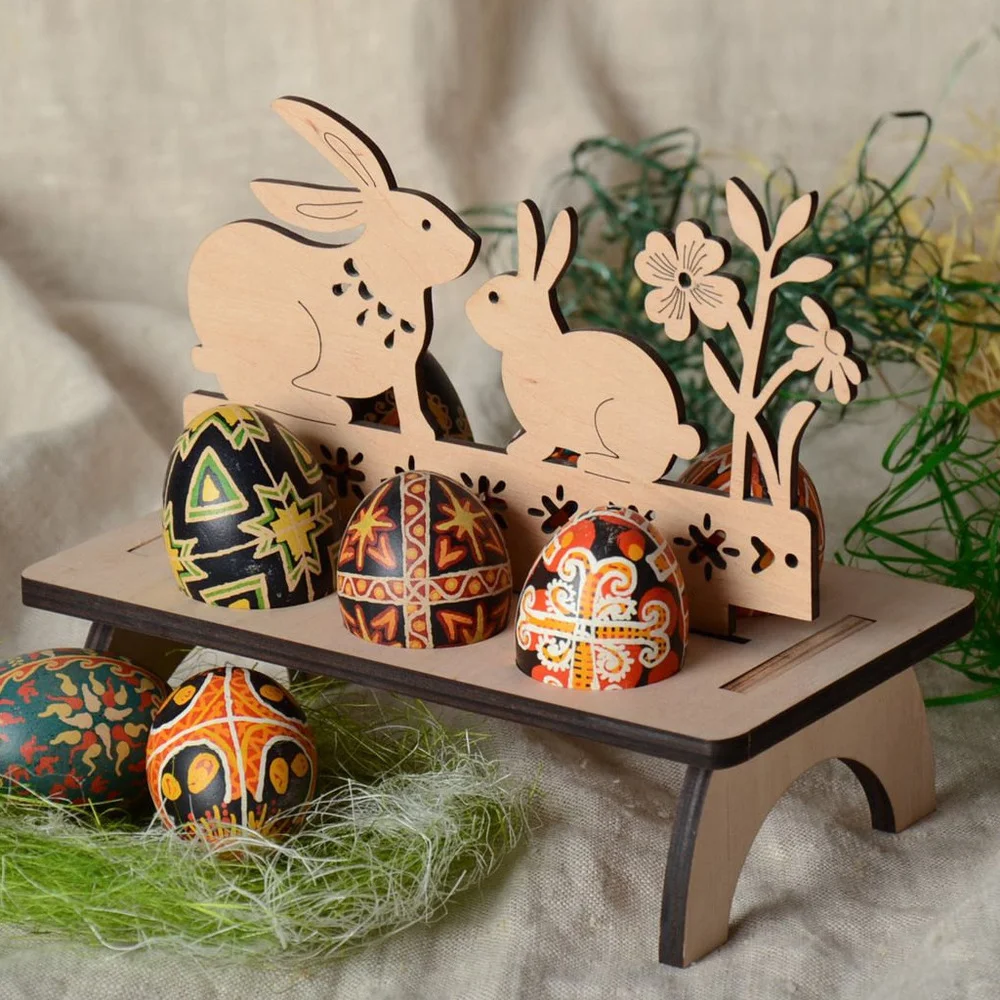 

Easter Wooden Rabbit Egg Stand Decoration for Home Easter DIY Egg Shelves Bunny Hold Rack Happy Easter Party Table Decorations