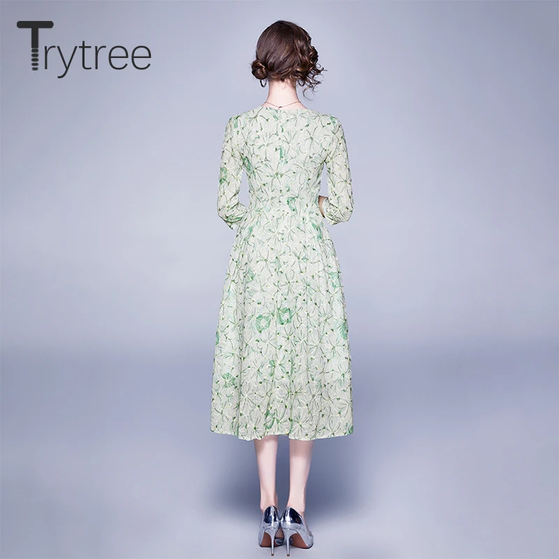 Весеннее женское платье Trytree 2021 повседневное ТРАПЕЦИЕВИДНОЕ ПЛАТЬЕ с круглым