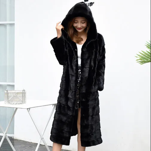 Женское плотное теплое пальто с капюшоном из искусственного меха норки модное