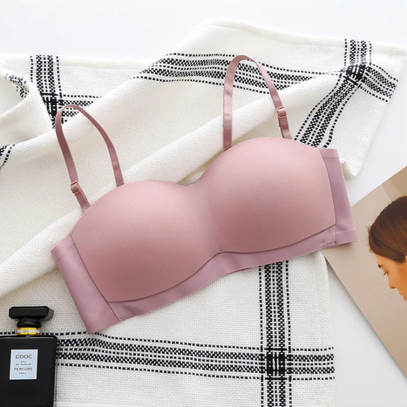 

Dual-Purpose Vrsatile Detachable Shoulder Strap Bra Smooth Simple No Seel Ring Tube Top Thin Girl Gather Underwear Set