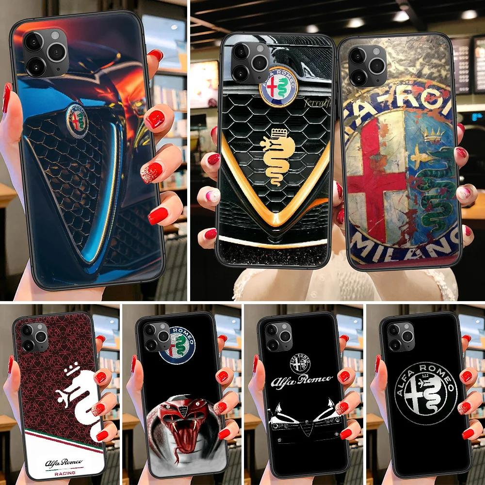 

Italy Car Alfa Romeo Phone Case For iphone SE 2020 6 6S 7 8 11 12 13 Mini Plus X XS XR Pro Max black 3D cell cover silicone