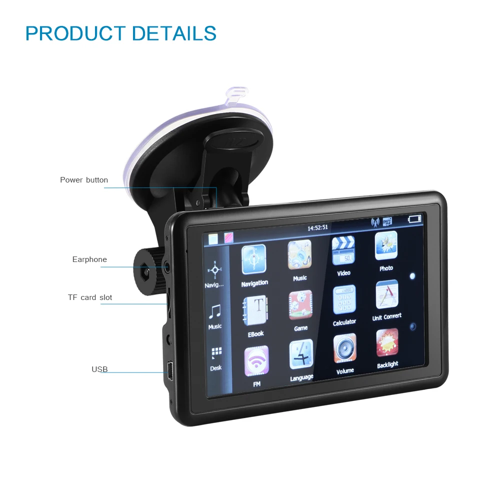 Новинка 2020 5-дюймовый HD FM Bluetooth Автомобильный GPS-навигатор новейшая Карта Европы