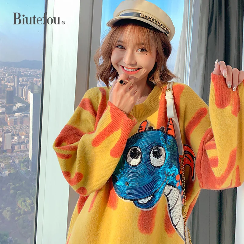 2020 Autumn knitted tops fashion sequins patch designs women chic sweaters | Женская одежда