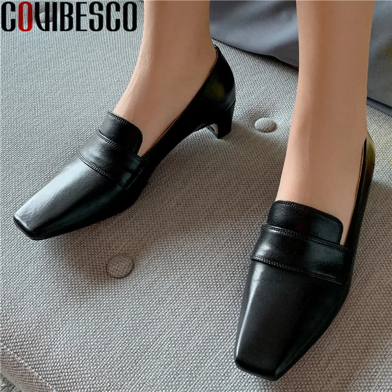 

COVIBESCO Top Summer Female 2021 Autumn Genuine Leather Shoes Women Newest Shallow Thick Heels Pumps Party Working Shoes Woman