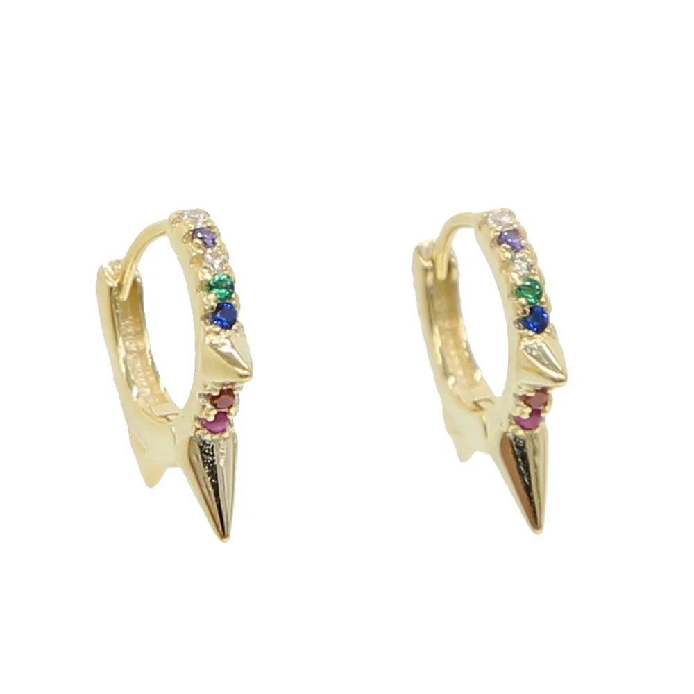 Женские серьги с тремя мини-шипами круглые серьги-кольца в стиле панк радужным