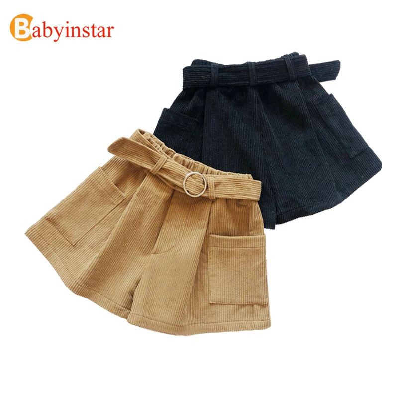 Babyinstar/модные шорты для девочек из искусственной кожи с высокой талией Детский