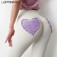 sexy heart sports leggings women solid patchwork push up yoga pants elastic high waist gym tights slim training trousers