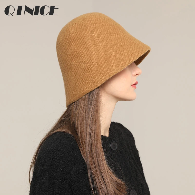 2021 New Women's  Bucket Hat Fashion Panama Warm Bucket Hat Shading For Wool Hip hop Hat For Autumn And Winter Black Casual Caps