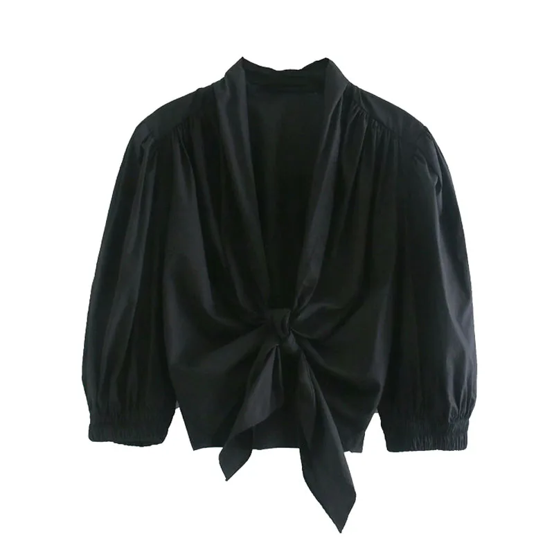 

Женские рубашки Blusa, шикарные топы, женская модная с эластичной отделкой, оборками, укороченные блузки, винтажные, стандартная шнуровка