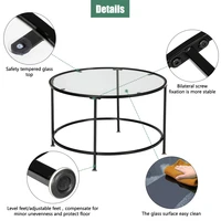 36 Coffee Table Thick Tempered Glass Tea Table Round Wrought Iron Coffee Table Bedroom Living Room Furniture
