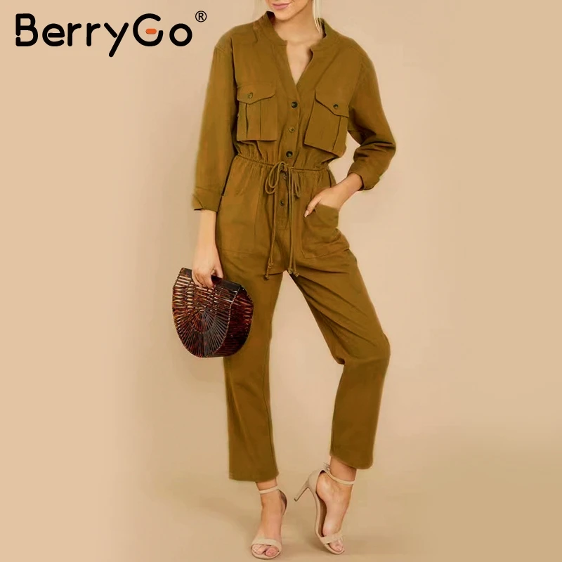BerryGo повседневный комбинезон карго на шнуровке женский элегантный хлопковый с