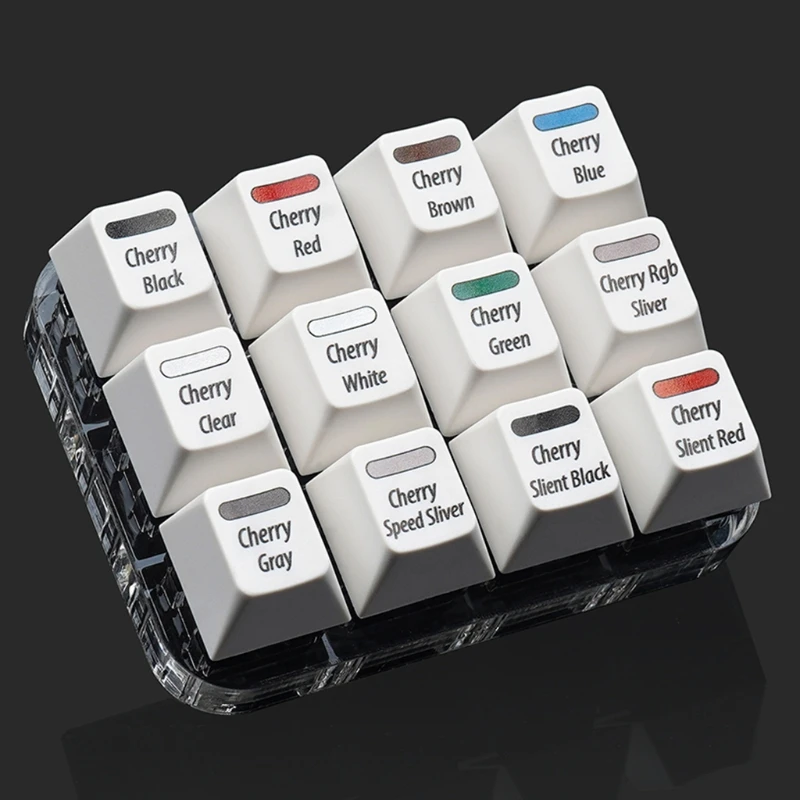 

White Keycaps Testing Tool Cherry 12 MX Switches Keyboard Tester Kit Clear Keycaps Sampler PCB Mechanical Keyboard Acrylic Caps