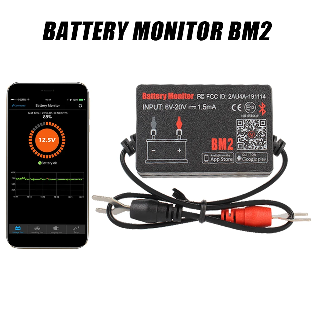 

Bluetooth-Compa 4.0 12V Car Battery Monitor With Alarm BM2 Voltage Charging Cranking Test For Android IOS Phone Digital Analyzer