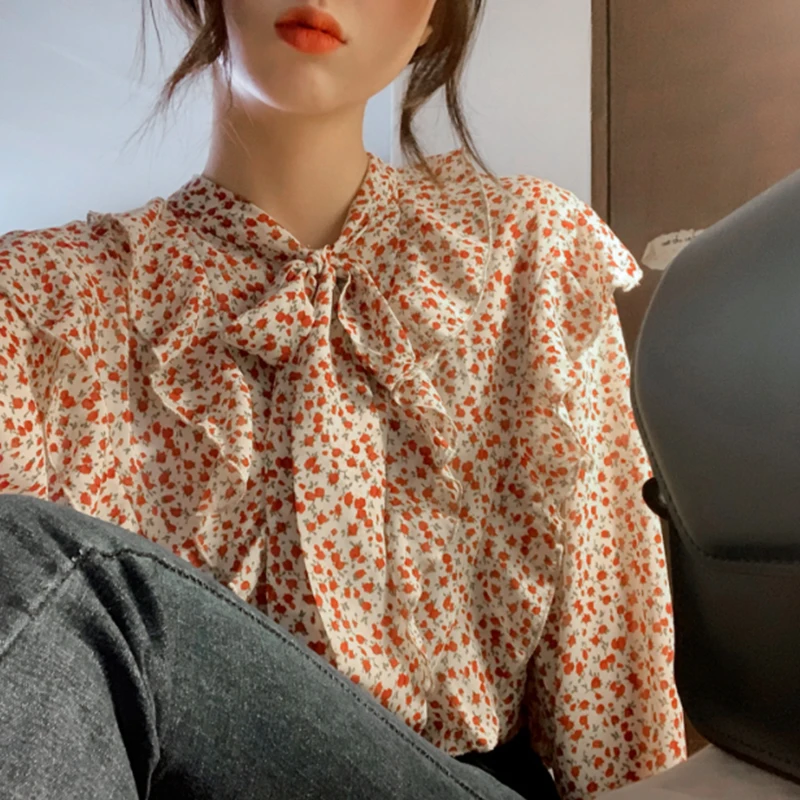 

RUGOD 2021 spring sweet rose lotus leaf collar temperament shirt women