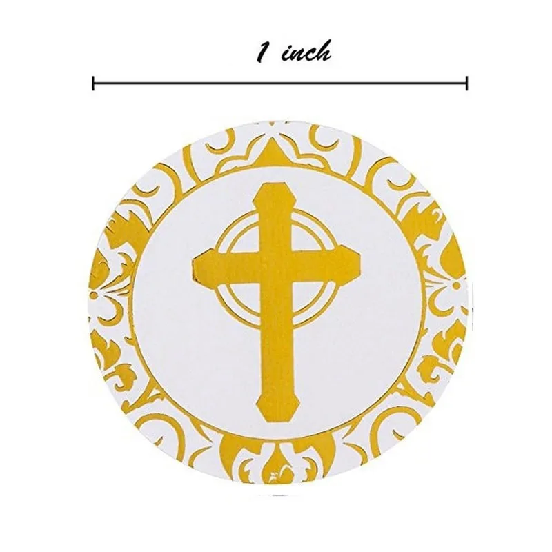 500-Count Gold and Silve Foil Cross Stickers-Religious Stickers-Round Labels 1inch Christening Envelope Seals stationery sticker