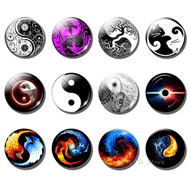 Инь Ян магнит на холодильник Древо жизни круглый стеклянный кабошон ручной работы Tai Chi магниты 30 мм наклейки