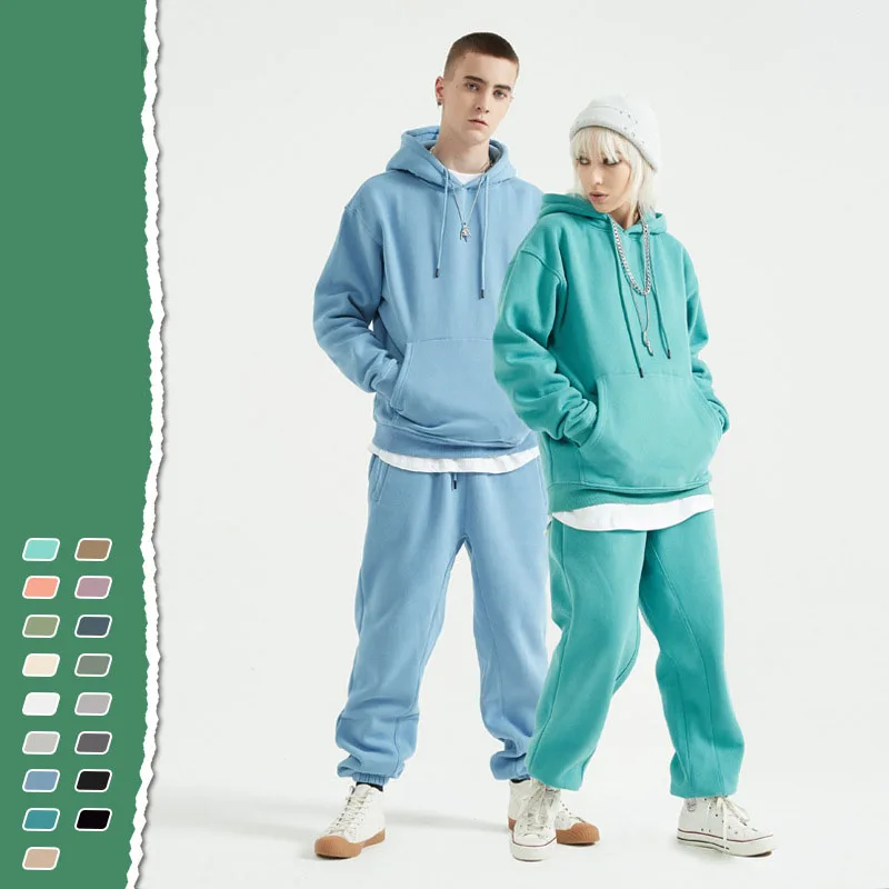 

Mens Hoodie Sets Winter Fleece Thicken Sweatshirts Sweatpants Suit Blue Warm Women Sports Tracksuits Casual Male Grey Sportswear
