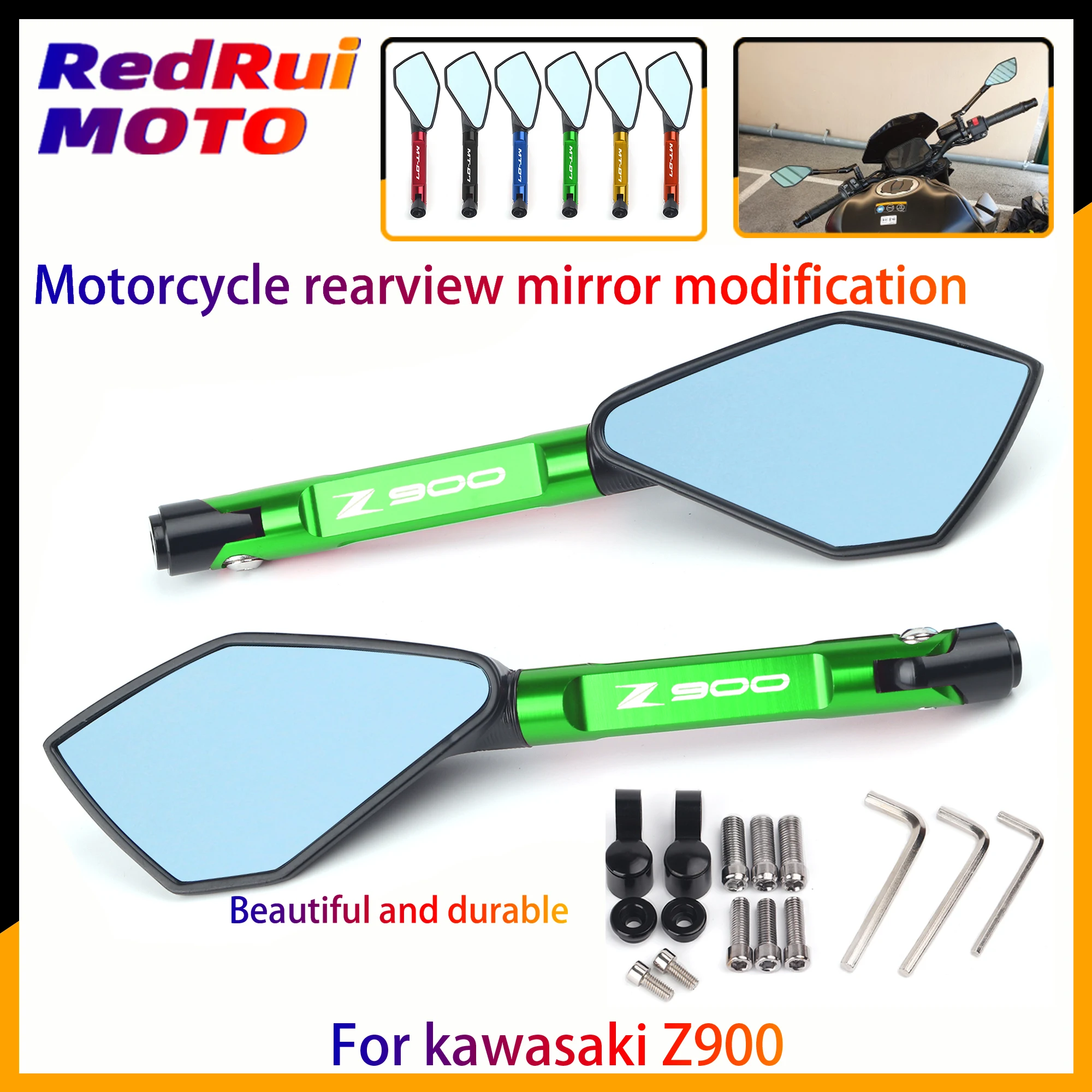 

Universal Motorcycle mirror CNC side Rearview For kawasaki Z900 Z 900 Blue Anti-glare Mirror