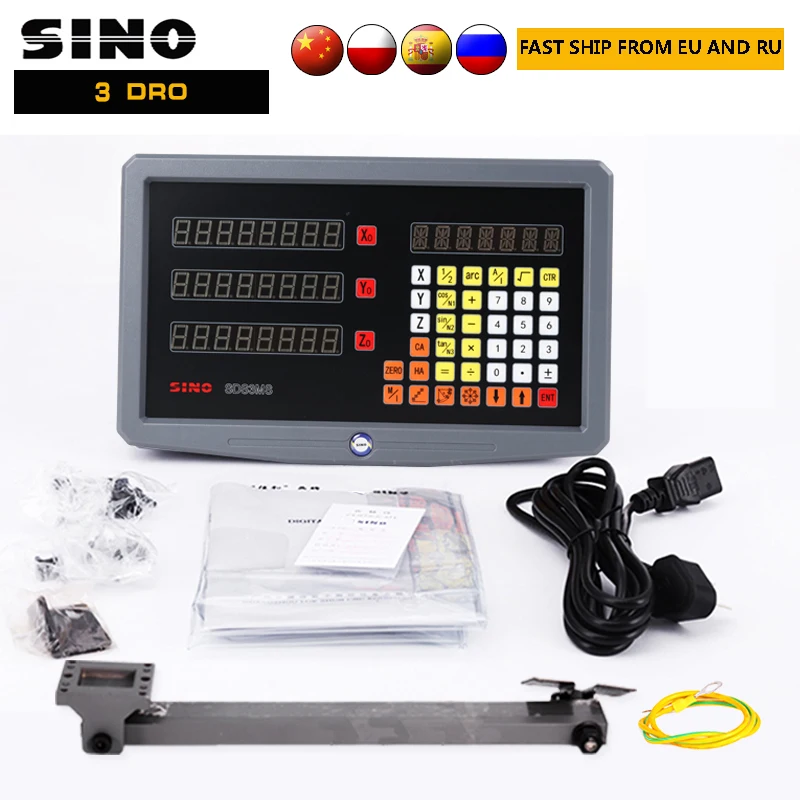 SINO 3 Axis SDS3MS Dro Set Digital Readou Kit YHSINO With 3PCS Linear Scale 5U Length 120mm to 1020mm for Lathe Mill CNC Machine |