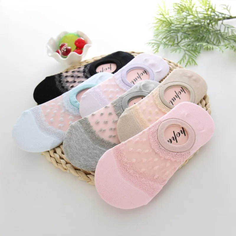 Женские невидимые низкие кружевные летние хлопковые тонкие силиконовые