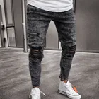 Мужские джинсы 2021, облегающие эластичные джинсы с дырками на ногах, джинсовые брюки, потертые рваные потертые зауженные джинсы, брюки