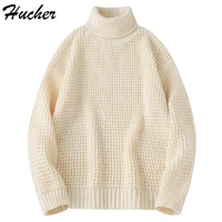 huncher mens knitted turtleneck sweater men 2021 winter casual oversized vintage jumper male korean fashion sweaters for men