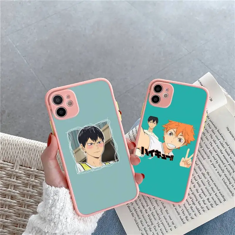 

Haikyuu Phone Case For iPhone 12 11 Mini Pro XR XS Max 7 8 Plus X Matte transparent Pink Back Cover