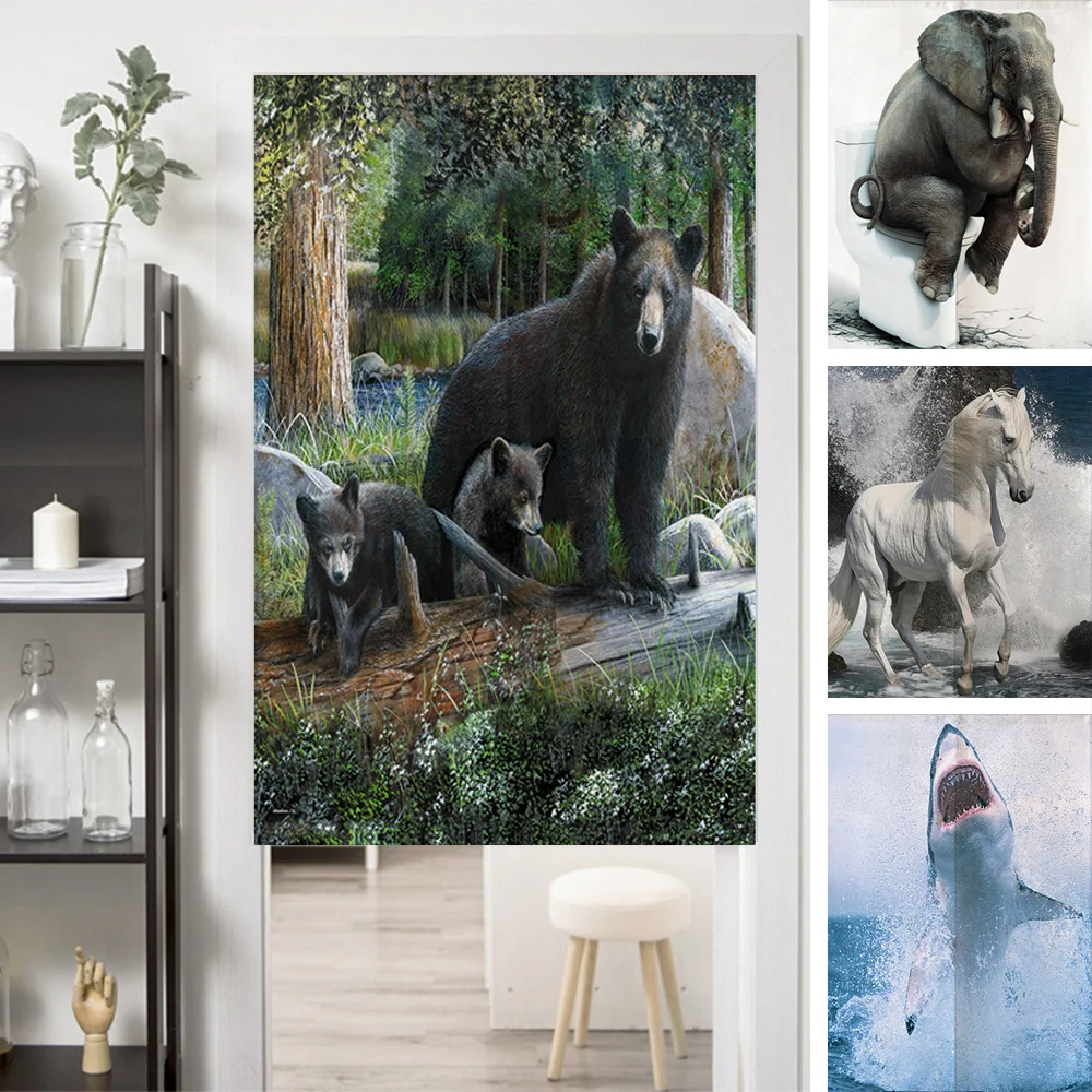 Японские подвесные дверные занавески с животным рисунком хлопковые