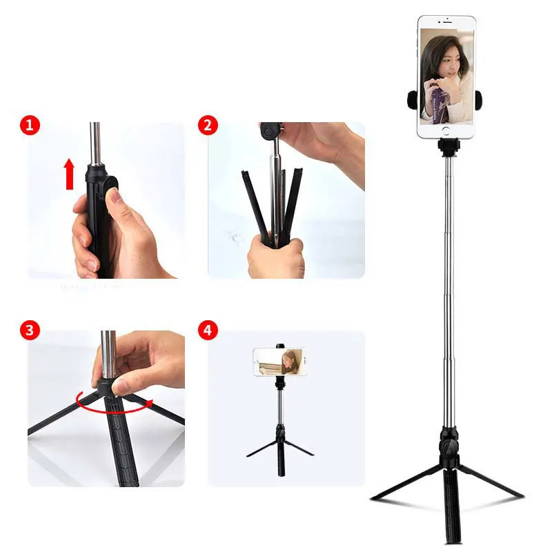 3 In 1 Wireless Bluetooth Selfie Stick Handheld Monopod Shutter Remote Foldable Mini Tripod for IPhone XR 8 X 7 6s Plus Xiaomi