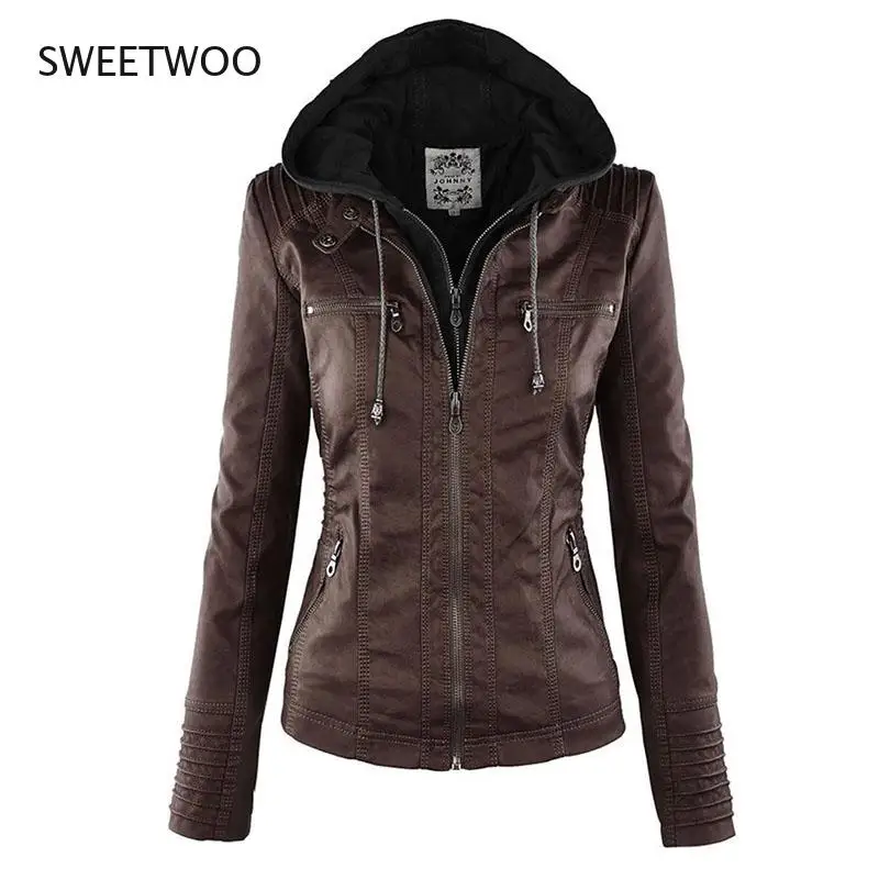 Faux Leather Jacket Women 2021 Basic Jacket Coat Female Winter Motorcycle Jacket Faux Leather Suede PU Zipper Hoodies Outerwear