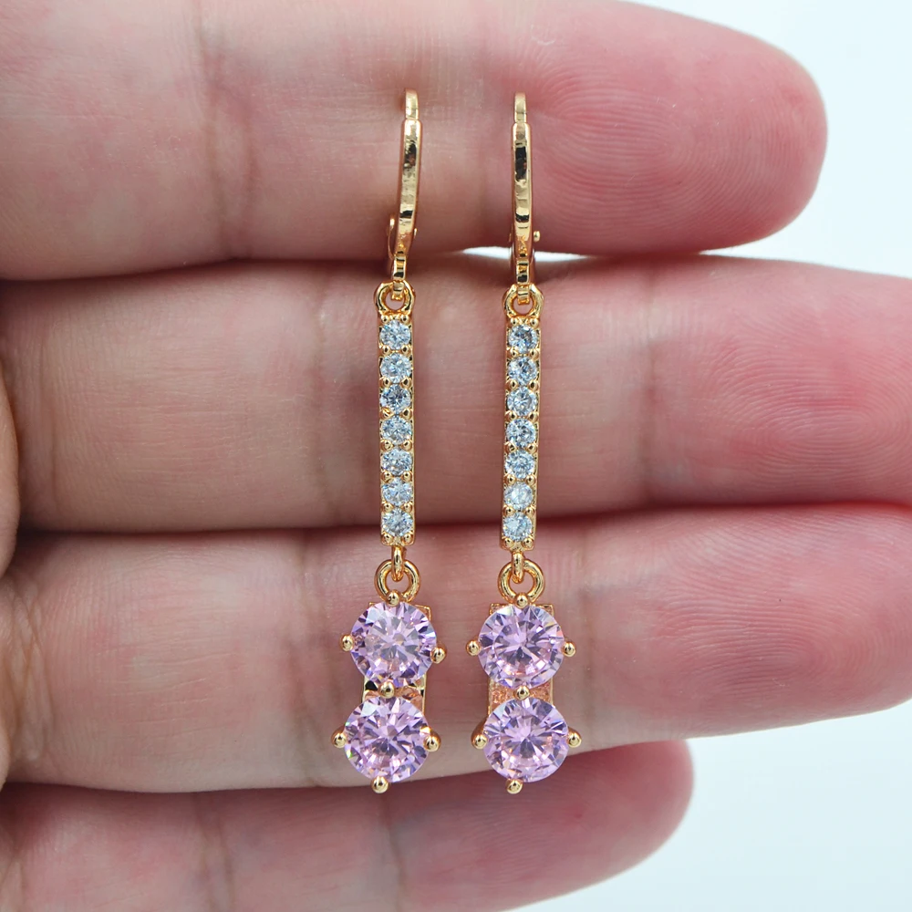 Модные ювелирные изделия золотой цвет милый розовый циркониевый камень CZ