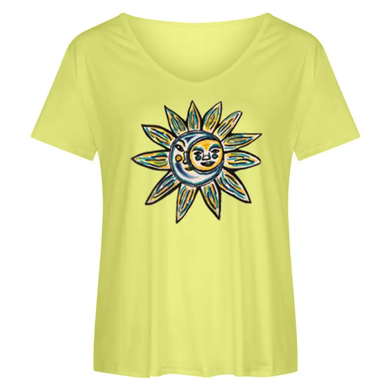 

Womens V Neck Casual Loose Tops Blouse Ladies Printed Short Sleeve T Shirts Size