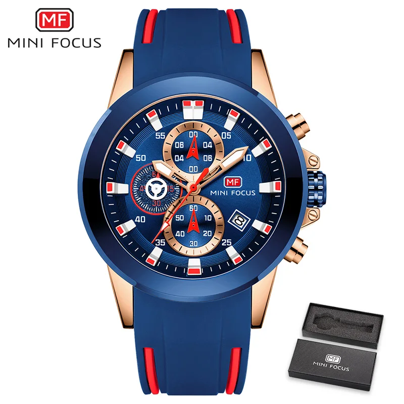 Rose Gold Blue Мини фокус черные часы мужские роскошные силиконовый ремешок спортивные часы Топ бренд 3D лицо водонепроницаемые кварцевые наручные часы мужские Relogios - Цвет: Rose Gold Blue