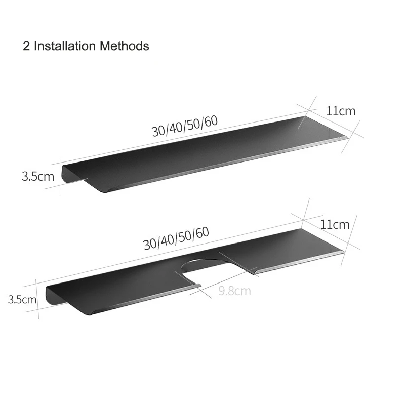 

30-50cm Punch-Free Bathroom Shelves Matt Black Kitchen Wall Shelf Cosmetics Organizer Shower Bath Storage Racks Desk Organizer