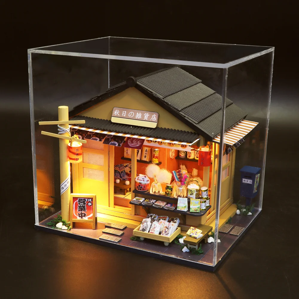 

YARD DIY Dollhouse Big Miniatures Tiny House DIY Miniature Japanese Grocery Store With Dust Cover Miniature Building Kits
