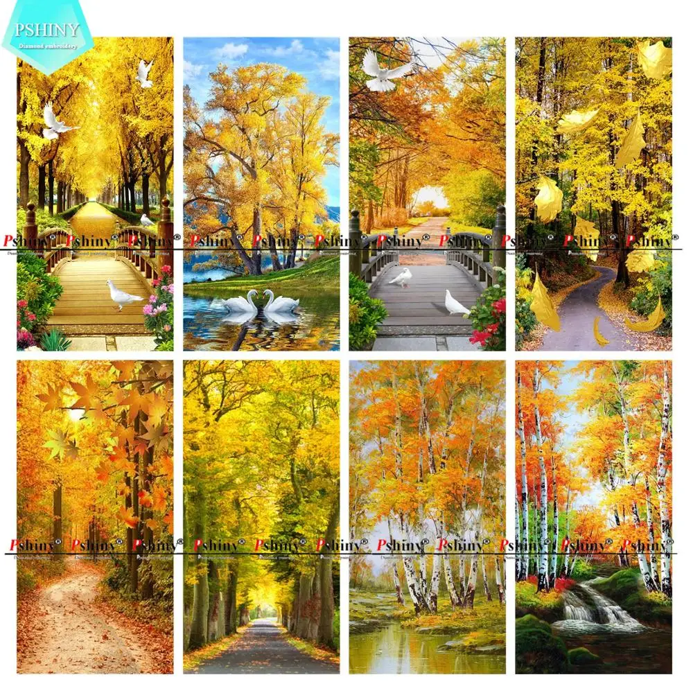 Алмазная живопись 5D сделай сам Осенний лесной пейзаж квадратные стразы картины