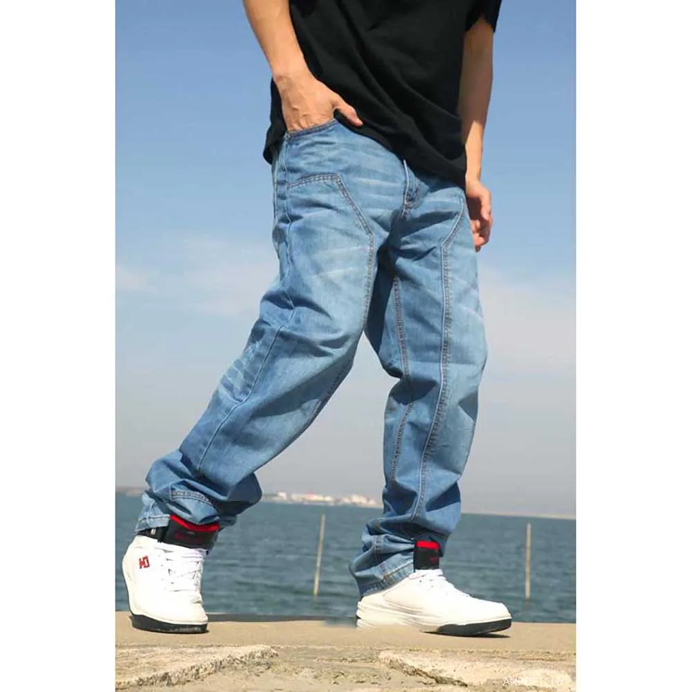Plus Size Fashion Jeans Men Casual Denim Pants Loose Baggy Jeans Straight Trousers Hiphop Harem Jeans Streetwear Men Clothing
