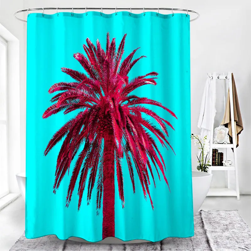 

Beach Coconut Tree Shower Curtain Bathroom Green Curtain Frabic Waterproof Polyester Bathroom Decor Sets with Hooks