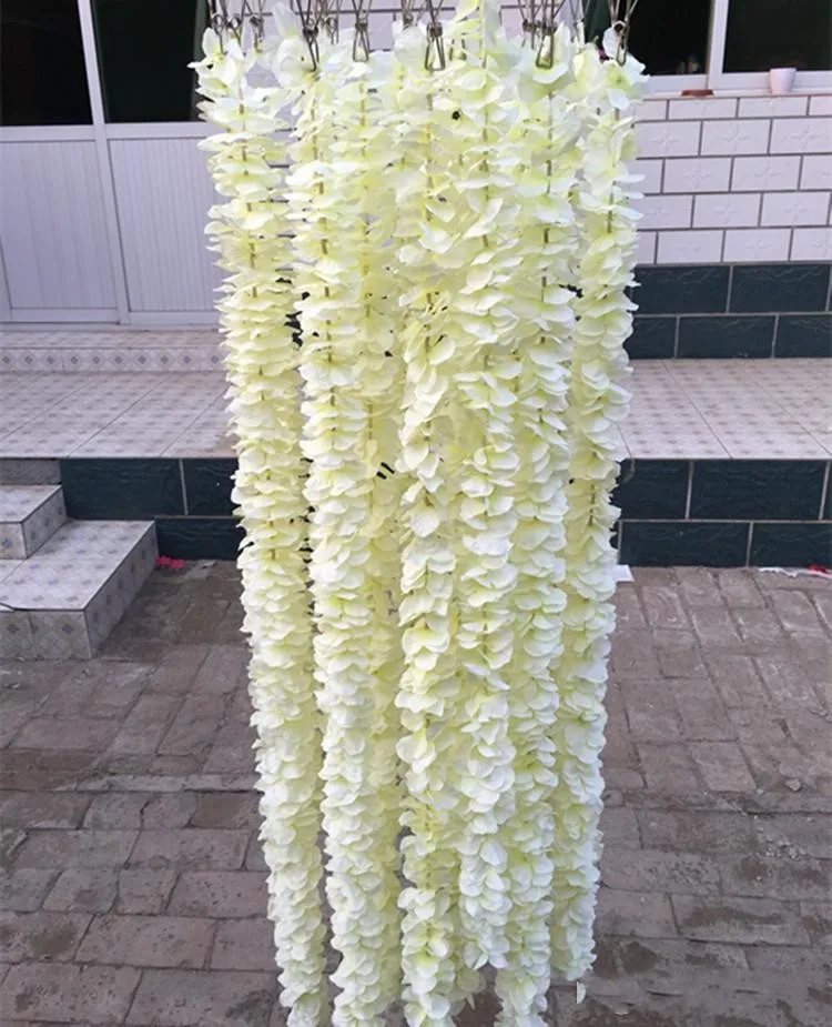 

New Arrival Elegant Orchid Wisteria Vines Each Strip 1M Long Silk Artificial Decorative Flowers Wreaths For Wedding Party Deco
