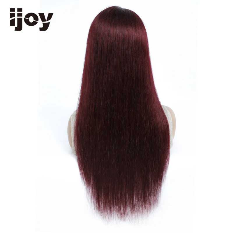 Парик из человеческих волос с челкой прямые цветные волосы 99J бордовые красные